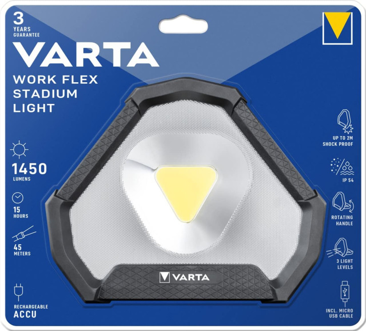 VARTA Work Flex Stadium Light, Baustrahler LED, wiederaufladbar, Arbeitsleuchte,